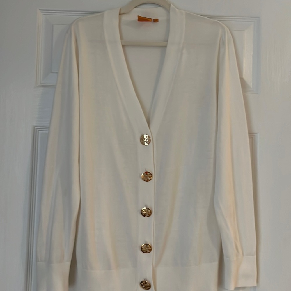 COPY - Tory Burch off white cardigan. Gold buttons. XL